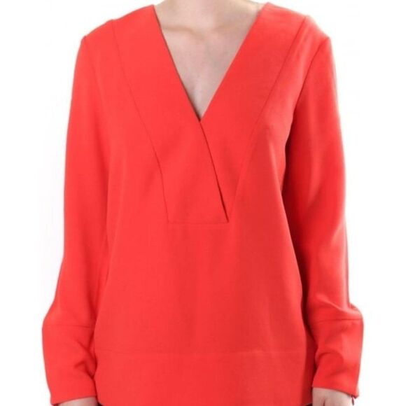French Connection Orange Arrow Crepe Lone Sleeve V Neck Tunic Top - Picture 1 of 10